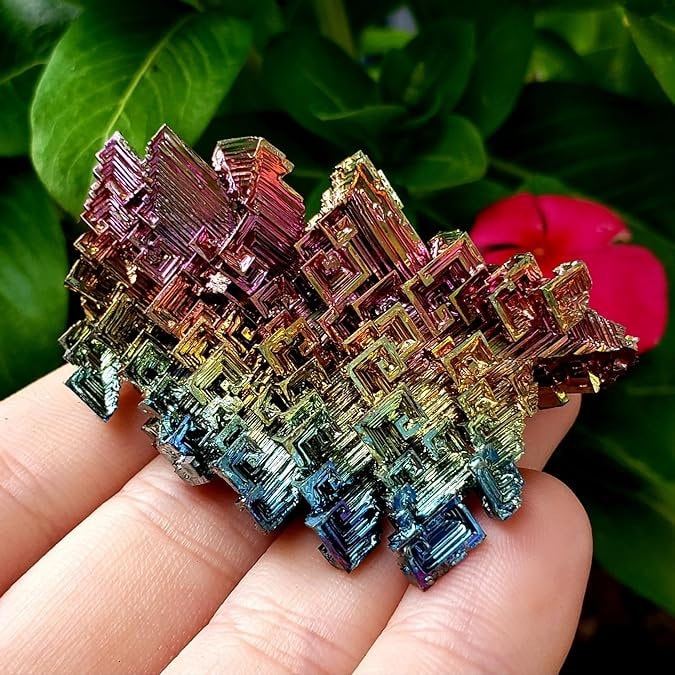 10mm 2Pcs Genuine Natural Rainbow Bismuth Crystal Gemstone Beads Bracelet  7.5