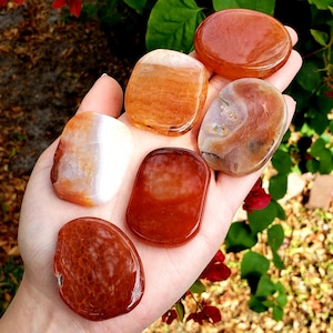 Fire Agate Natural Healing Crystal Smooth Polished Gemstone Worry Palm Pocket from Mexico 1pc