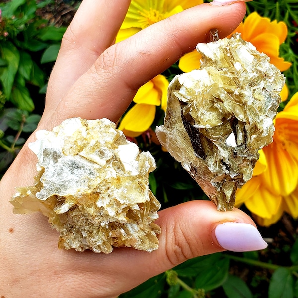 Mica Gold Multi Colored A Grade Cluster Raw Natural Rough Crystal Healing Gemstone Specimen Stone 2pc set #1