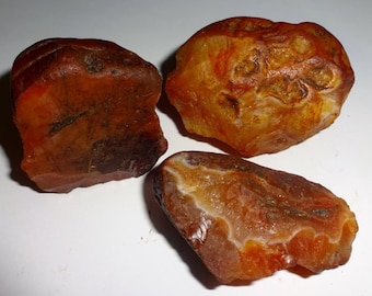 Raw Fire Agate from Mexico - Rough 100% Natural Free Form Crystal Healing Gemstone Cluster Specimens with Natural Formations 3pc set
