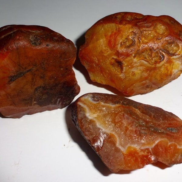 Raw Fire Agate from Mexico - Rough 100% Natural Free Form Crystal Healing Gemstone Cluster Specimens with Natural Formations 3pc set