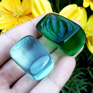 Gaia Stone Ossidiana verde e Ossidiana blu acqua Pietre curative naturali di cristallo levigate e lucidate - Set da 2 pezzi