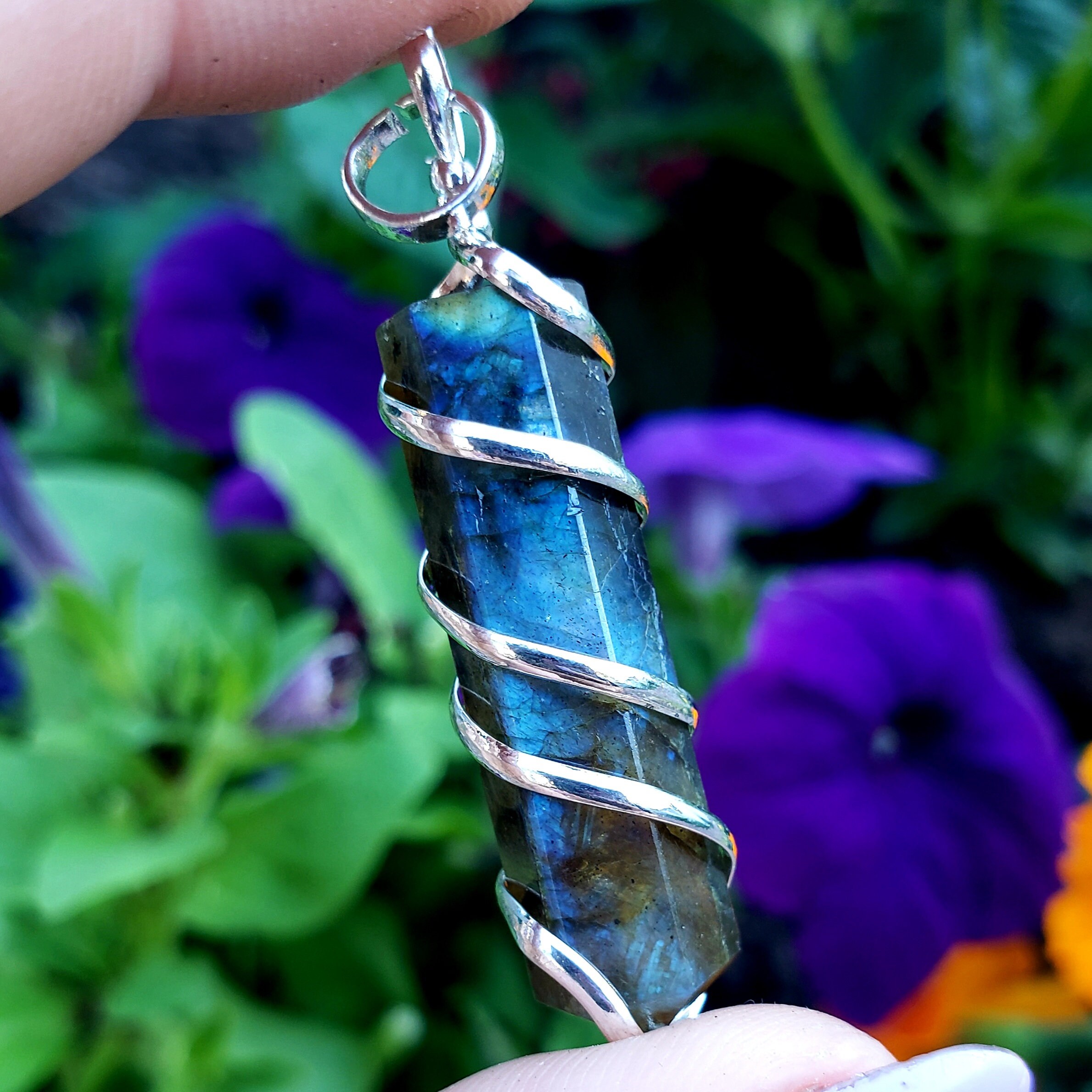 Labradorite Crystal Cut Spiral Wrapped 