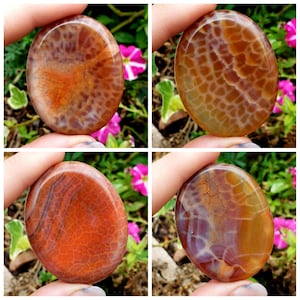 Fire Agate Natural Healing Crystal Smooth Polished Gemstone Worry Palm Pocket from Mexico 1pc