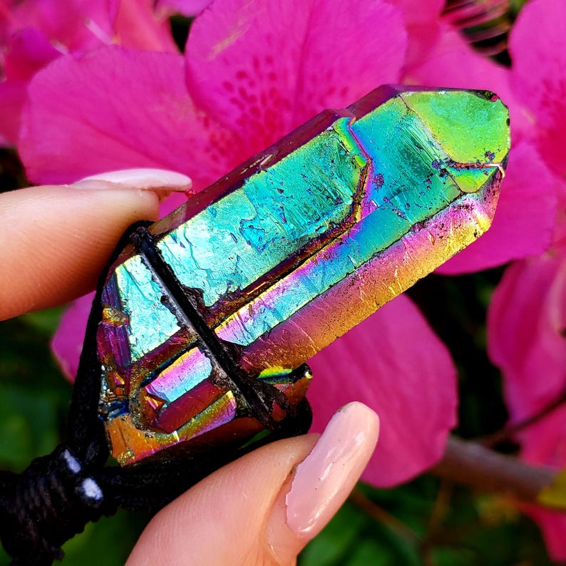 Titanium Rainbow Aura Quartz Point Crystal Healing Gemstone Wrapped