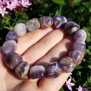 Amethyst Premium Quality Tumblestone Natural Tumbled Stone Gemstone Crystal Healing 7 inch Stretch Bracelet