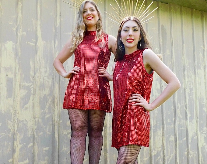 Featured listing image: 1990s Pair of Matching Ruby Sequin Dance Dresses with Keyhole Back Neck size M