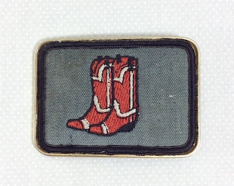 1970s Embroidered Red Cowboy Boot Belt Buckle