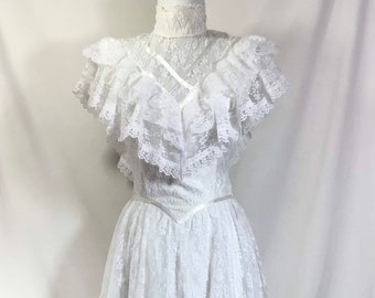 1970s Boho Lace Jessica McClintock Wedding Dress size XS/S