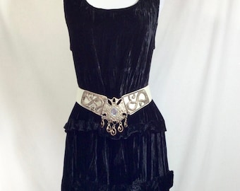 1990s Black Velvet Ruffle Sleeveless Maxi/Sheath Dress size S/M