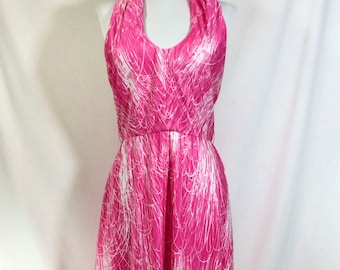 1970s Abstract Print Pink Lilly Diamond Halter Maxi Dress size S