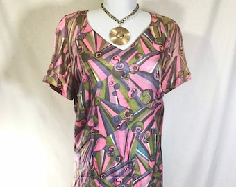 1960s Psychedelic Print Short Sleeve Shift Dress size M