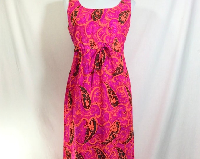 Featured listing image: 1960s/70s Cotton Paisley Maxi Dress with Drawstring Empire Waist size S/M