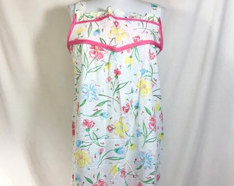 1980s Ruffled Breezy Cotton Floral Smocked Nap Dress size M