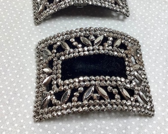 Antique French Velvet Cut Steel Beaded Shoe Clips 2.5” x 2”