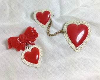 1950s Pair of Celluloid Valentine Heart Pins