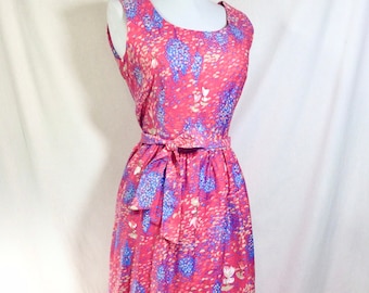 1970s Cotton Floral Sun Dress with Pockets and Tie Belt size XS/S