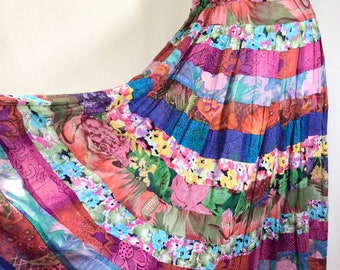 1980s Colorful Cotton Gauze Patchwork Hippy Skirt size S/M/L