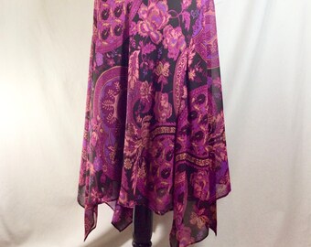 Y2K Paisley Magenta Chiffon Skirt with Fairy Hem size S/M
