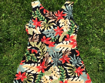 1990s Romper with Back Cutout and Tropical Floral Print size L