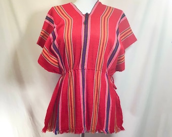 1970s Adjustable Striped Knit Blanket Poncho with Tassel size S/M