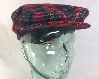 1950s Tartan Plaid Bedford Wool Newsboy Cap with Snap