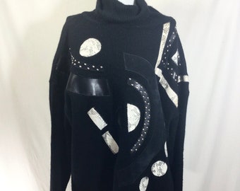 1990s Angora Abstract Cut-Out Studded Snakeskin David Rose Sweater Size XL (or Mens M)