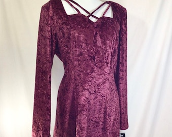 1990s New Old Stock Burgundy Velvet Strappy Sweetheart Minidress size M/L