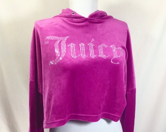 Y2K Juicy Couture Cropped Rhinestone Magenta Hoodie with Slouchy Silhouette size L/XL
