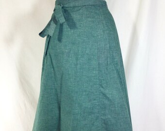 1970s Cotton Army Green Wrap Skirt with Large Notched Pocket size S