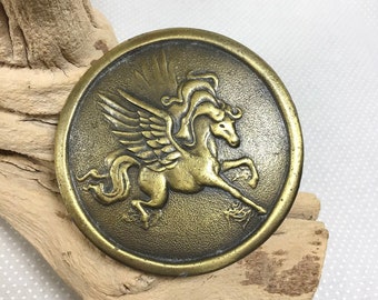 1976 Solid Brass Pegasus 2.5” Circular Belt Buckle for 1.5” Belt