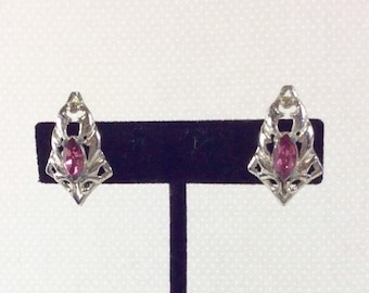 1960s Amethyst Crystal Silver Filigree Screw-Back Earrings