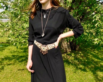 1940s Witchy Rayon Bias-Cut Dress with Rouched Shoulders size S