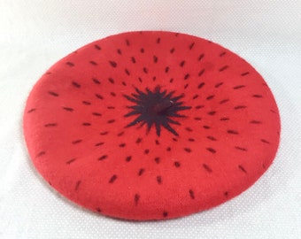 Vintage Strawberry Knit and Hand Painted Beret