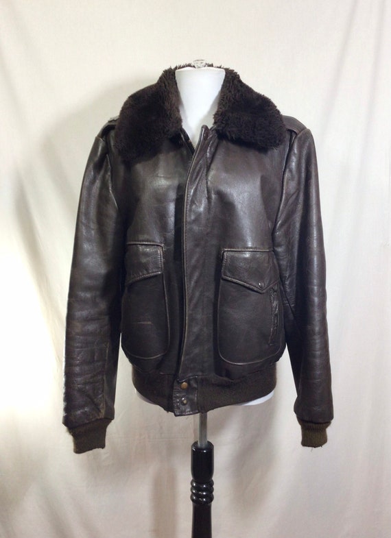 1960s Brown Leather Pilot’s Bomber Jacket with Aviati… - Gem