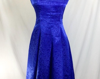 Vintage Royal Blue Brocade Strappy Sweetheart Swing Dress size XS/S