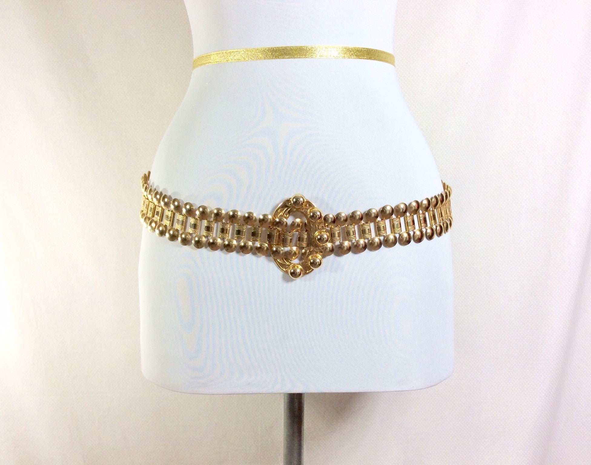 1980s Gold Studded Embossed Chain Link Belt with Oval Studded Buckle
