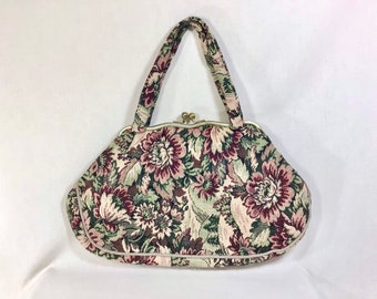 1960s Large Floral Cottagecore Tapestry Bag