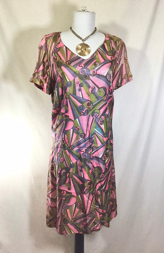 1960s Psychedelic Print Short Sleeve Shift Dress s