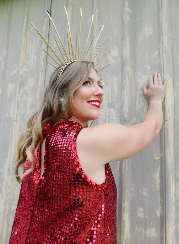 1990s Ruby Sequin Dance Dress with Keyhole Back N… - image 5