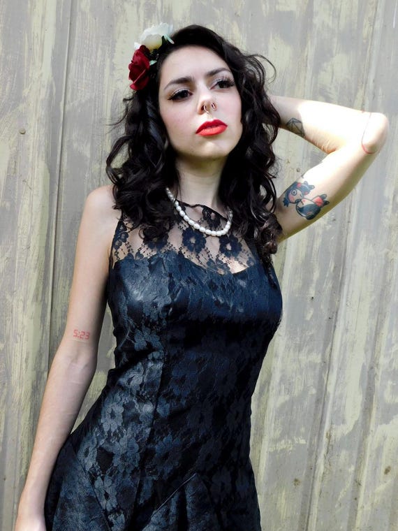 80s Handkerchief Hem Black Lace Ruffle Seorita Dress With Sheer Sweetheart  Neckline Size S - Etsy