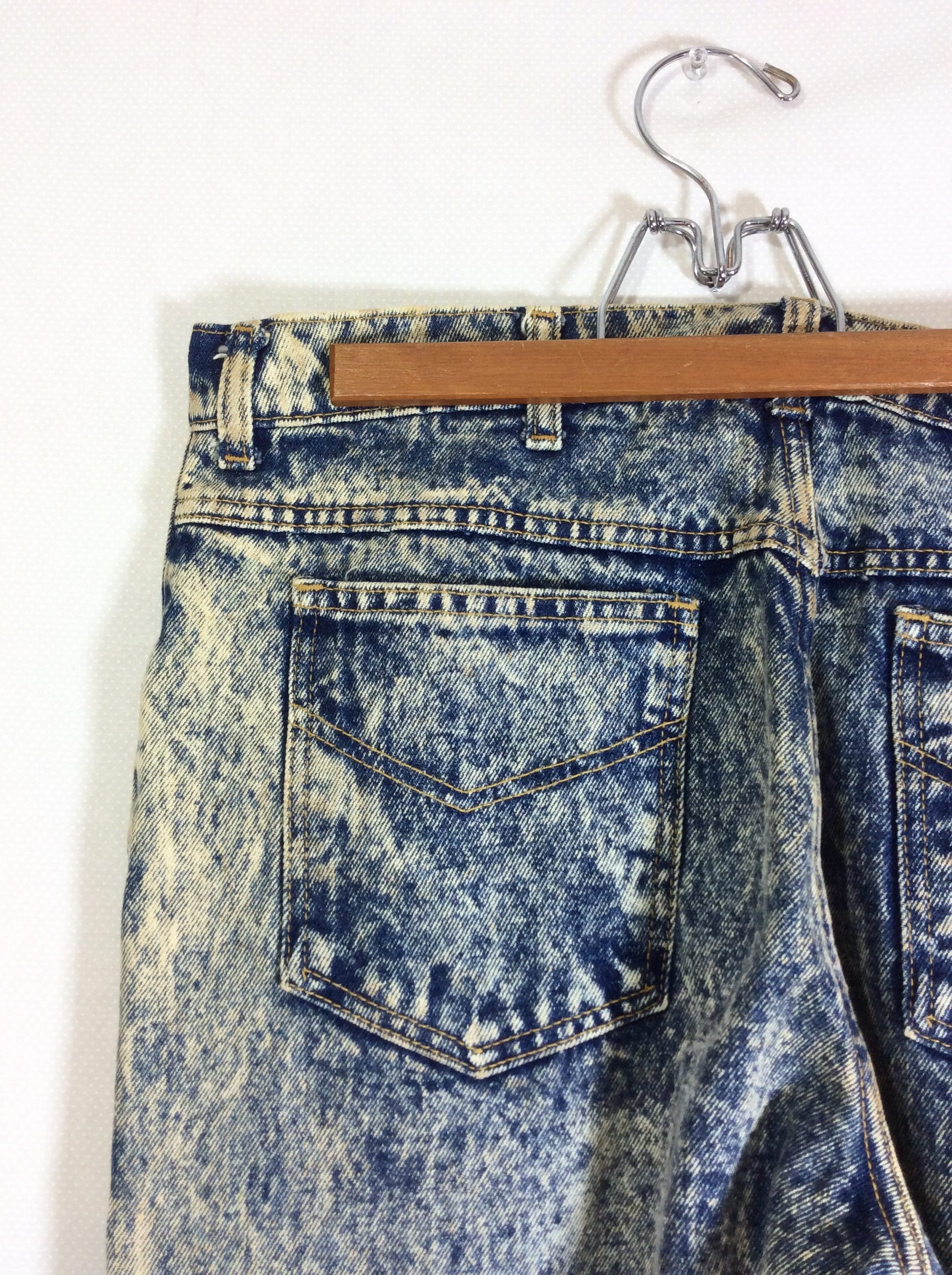 1980s Acid Wash High Waisted Sandblasted Roebucks Denim Jeans with