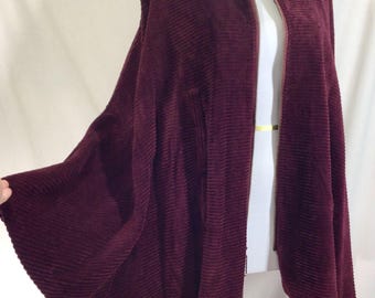60s/70s Burgundy Corduroy Zip Cape with High Collar size M
