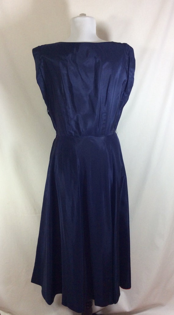 1950s Navy Blue A-Line Dress with Shoulder Cutout… - image 4