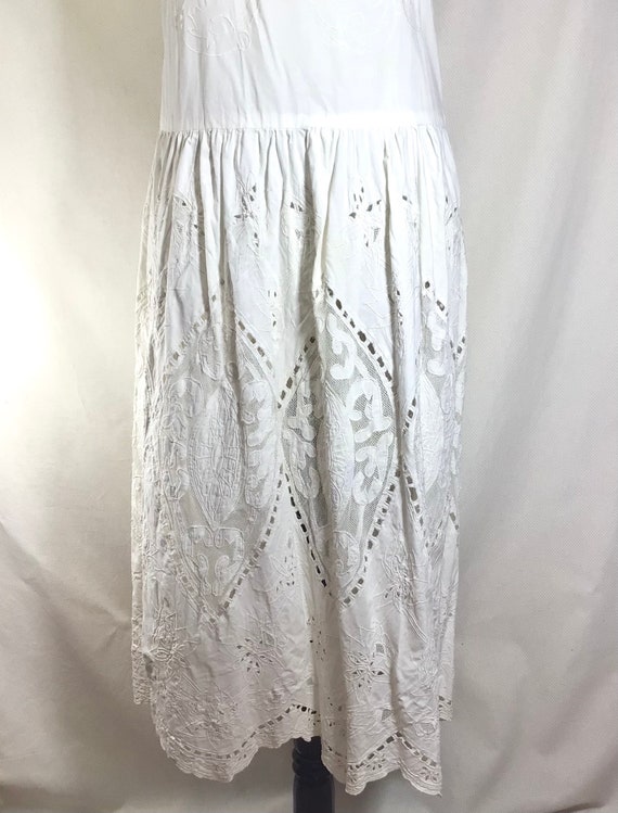 Vtg Romantic Cotton Lace Cutout Drop Waist Dress … - image 6