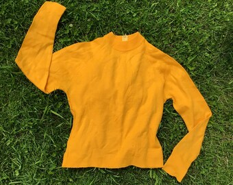 1960s Mustard Yellow Fitted Knit High Neck Pullover Cardigan size M