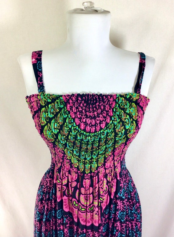 1990s Trippy Rayon Rouched Sundress with Psychede… - image 8