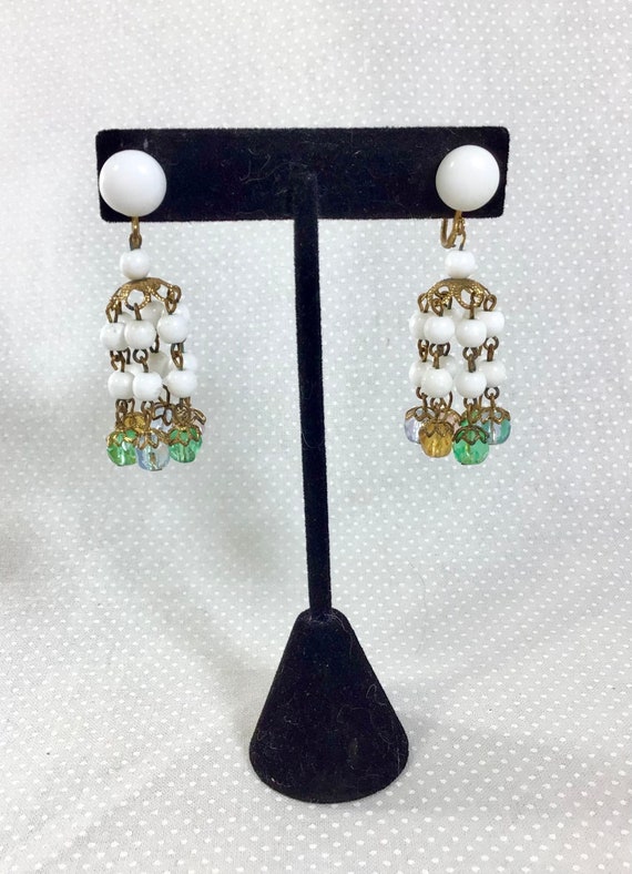 1960s Beaded Chandelier Screw-Back Earrings with C