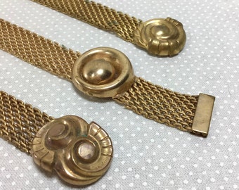3 Brass Mesh 1940s Bracelets with Art Deco/Art Nouveau Clasps *Sold Separately*