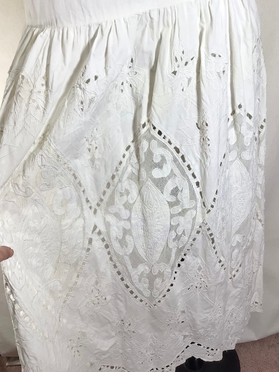 Vtg Romantic Cotton Lace Cutout Drop Waist Dress … - image 10